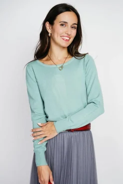 Pull en Cachemire mélangé col rond jade