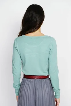 Pull en Cachemire mélangé col rond jade