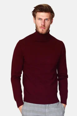 Pull en Cachemire mélangé col roulé bordeaux