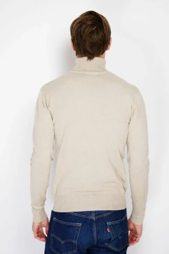 Pull en Cachemire mélangé col roulé camel