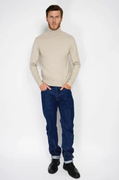 Pull en Cachemire mélangé col roulé camel