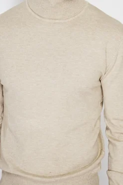 Pull en Cachemire mélangé col roulé camel