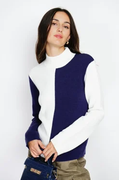 Pull en Cachemire mélangé col montant naturel/nuit