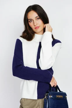 Pull en Cachemire mélangé col montant naturel/nuit