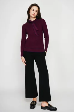 Pull en Cachemire mélangé col V à noeud bordeaux