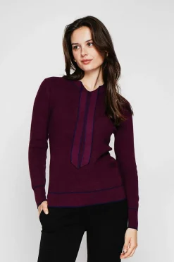 Pull en Cachemire mélangé col V à noeud bordeaux