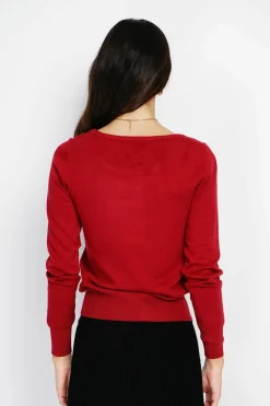 Pull en Cachemire mélangé col rond rouge