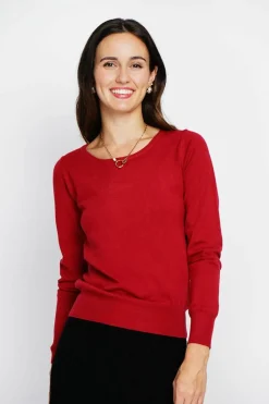 Pull en Cachemire mélangé col rond rouge