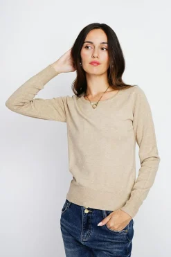 Pull en Cachemire mélangé col rond camel