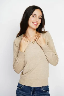 Pull en Cachemire mélangé col rond camel