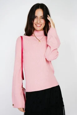 Pull en Cachemire mélangé col montant rose