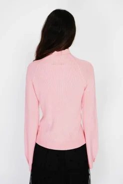 Pull en Cachemire mélangé col montant rose