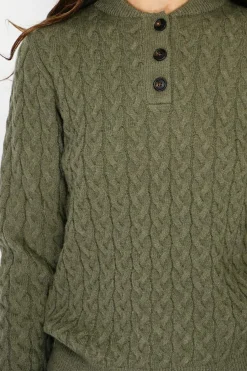 Pull en Cachemire mélangé col boutonné kaki