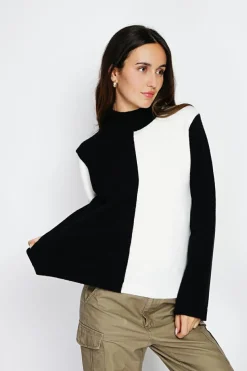 Pull en Cachemire mélangé col montant naturel/noit