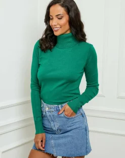 Pull en Cachemire mélangé col roulé Jade vert gazon