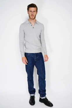 Pull en Cachemire mélangé col polo à boutons givre