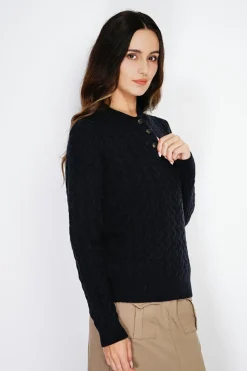 Pull en Cachemire mélangé col boutonné noir