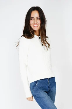 Pull en Cachemire mélangé col boutonné naturel