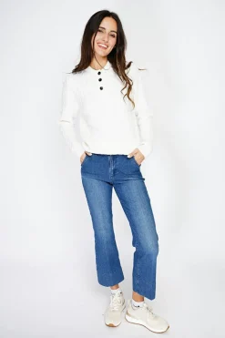 Pull en Cachemire mélangé col boutonné naturel