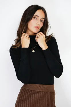 Pull en Cachemire mélangé col montant noir