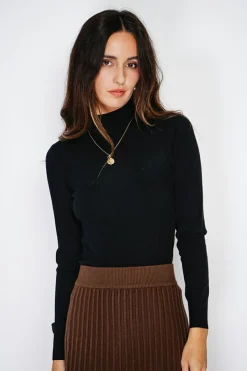 Pull en Cachemire mélangé col montant noir