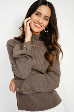 Pull en Cachemire mélangé col montant taupe