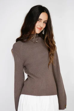 Pull en Cachemire mélangé col montant taupe