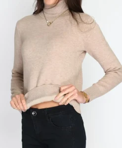 Pull en Cachemire mélangé col roulé fourré thermique camel