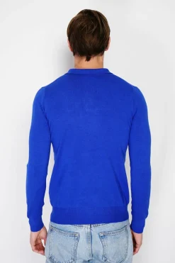 Pull en Cachemire mélangé col polo à boutons royal