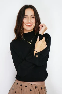 Pull en Cachemire mélangé col montant noir