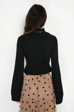 Pull en Cachemire mélangé col montant noir