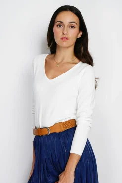 Pull en Cachemire mélangé col V naturel