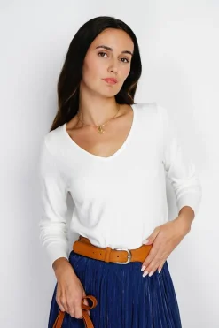 Pull en Cachemire mélangé col V naturel