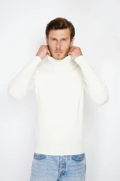 Pull en Cachemire mélangé col roulé naturel