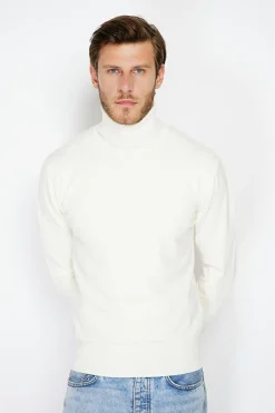 Pull en Cachemire mélangé col roulé naturel