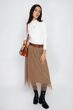 Pull en Cachemire mélangé col montant naturel