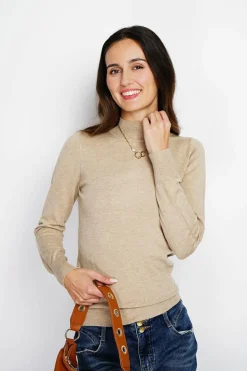 Pull en Cachemire mélangé col montant camel