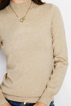 Pull en Cachemire mélangé col montant camel