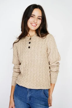 Pull en Cachemire mélangé col boutonné désert