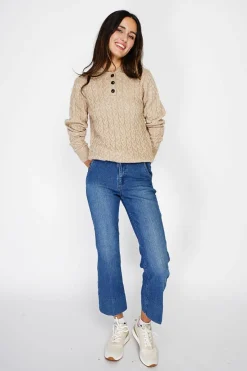 Pull en Cachemire mélangé col boutonné désert