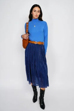 Pull en Cachemire mélangé col montant azur