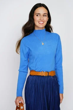 Pull en Cachemire mélangé col montant azur