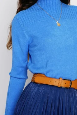 Pull en Cachemire mélangé col montant azur