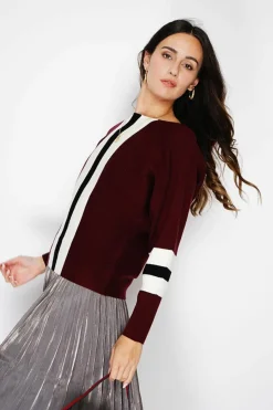 Pull en Cachemire mélangé ras du cou bordeaux