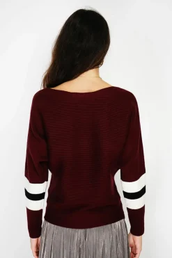 Pull en Cachemire mélangé ras du cou bordeaux