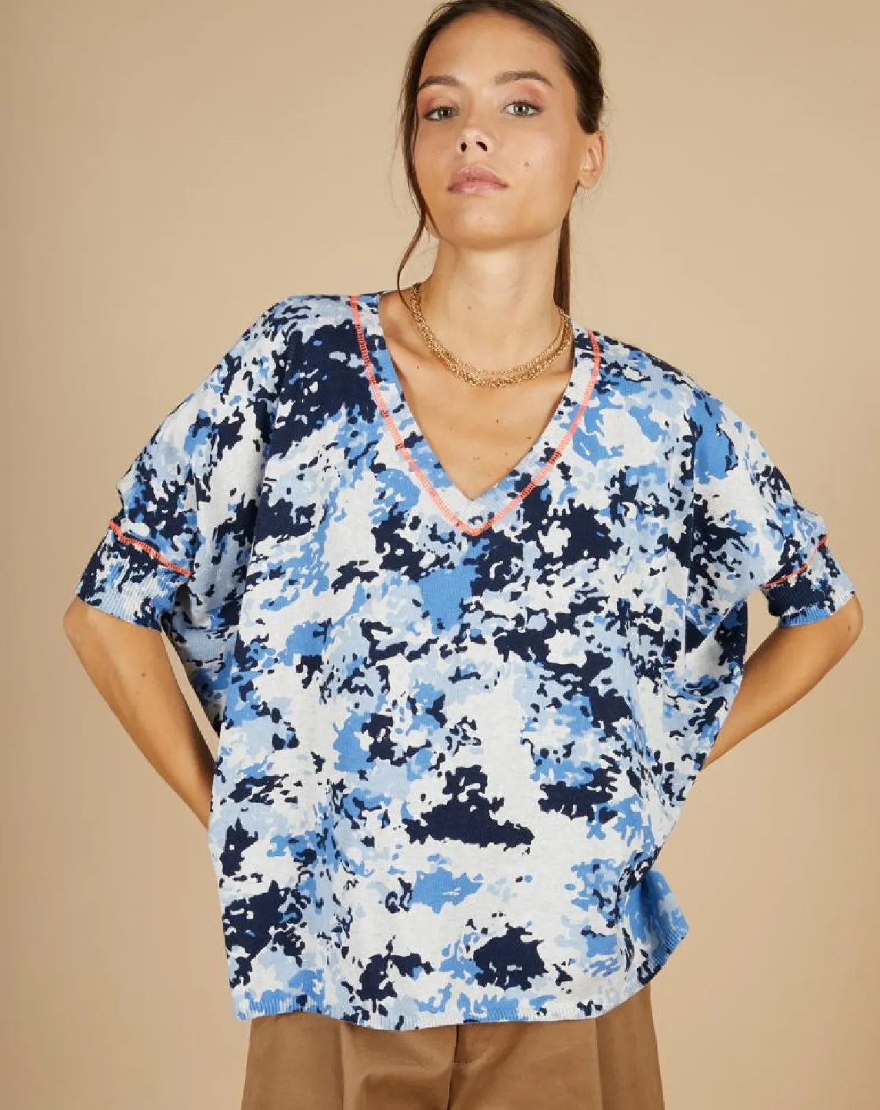 Pull en Coton & Cachemire Maya à motif nuit