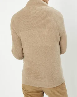 Pull en Coton & Cachemire 1/2 zip Cah Rib beige