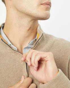 Pull en Coton & Cachemire 1/2 zip Cah Rib beige