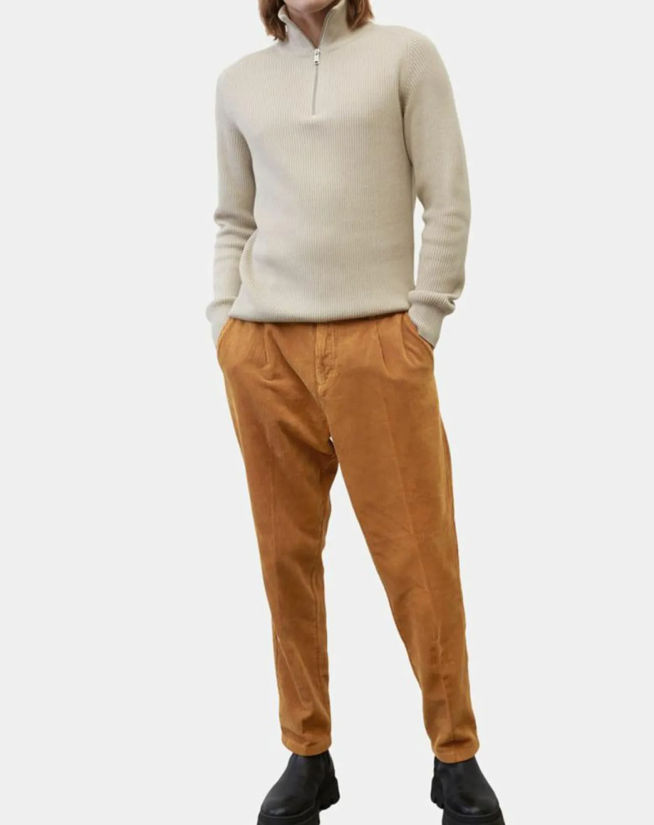 Pull en Coton & Laine côtelé écru