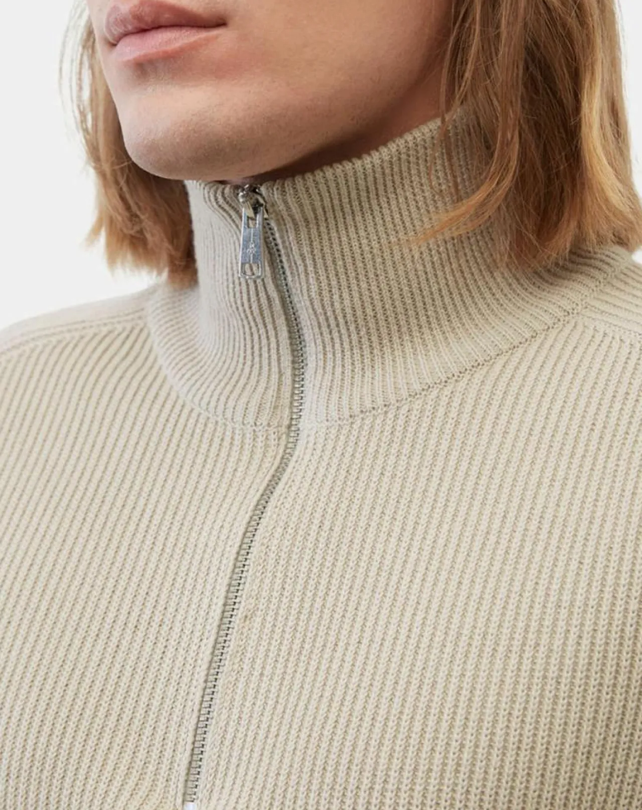 Pull en Coton & Laine côtelé écru